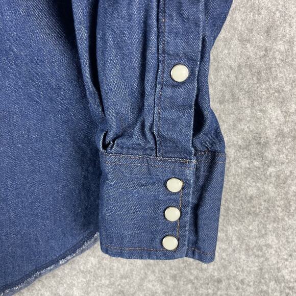 Vintage Wrangler Denim Western Shirt Mens 17.5 35 X-Long Tails Pearl Snap USA - Picture 4 of 15